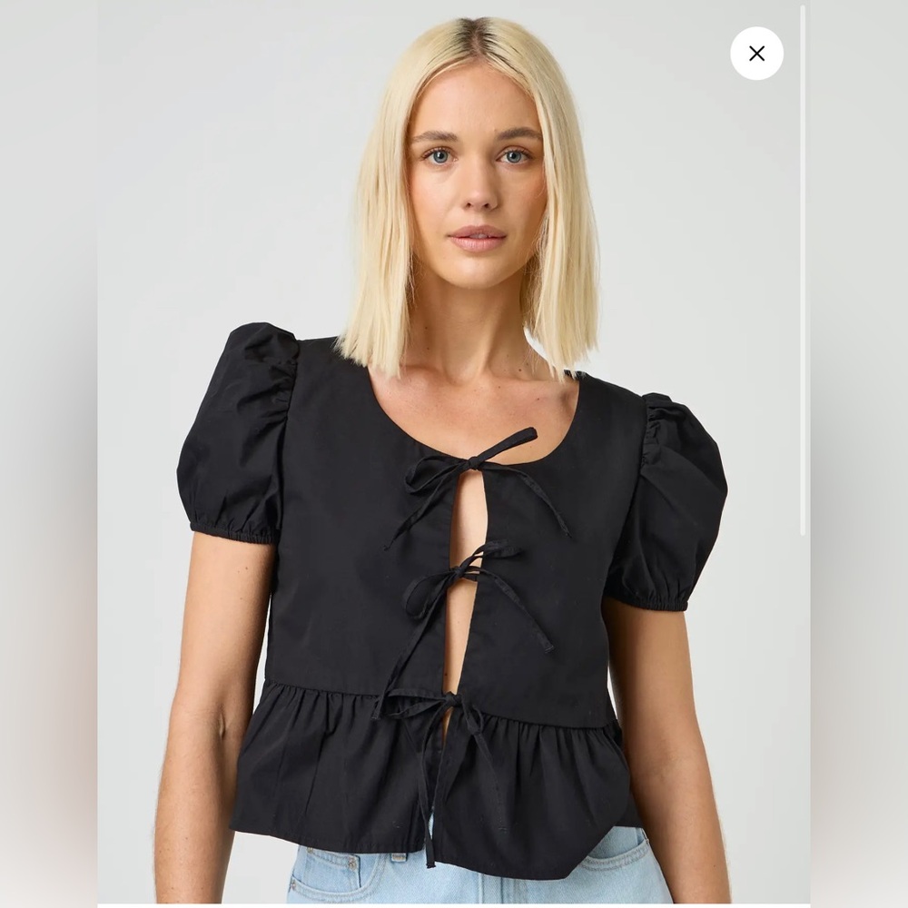 Free People Black Tie-Front Blouse